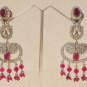 AWESOME DESIGNER SILVER TONE PREMIUM SIMULATED CZ RUBY BOLLYWOOD EARRINGS F31