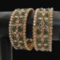 2Pc Premium INDIAN BOLLYWOOD POLKI GOLD TONE CZ EMERALD BANGLE BRACELET 2.8 BN26