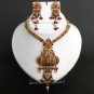 UNIQUE INDIAN POLKI MUGHAL'S JEWELRY RUBY PEARL EMERALD PENDANT NECKLACE SET H39