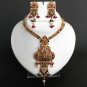 UNIQUE INDIAN POLKI MUGHAL'S JEWELRY RUBY PEARL EMERALD PENDANT NECKLACE SET H39