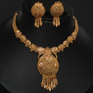 Unique Designer Genuine Gold Filigree HandMade Necklace Set India Premium GF16