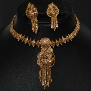 Unique Designer Genuine Gold Filigree HandMade Necklace Set India Premium GF10