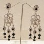 GORGEOUS REAL L@@k DIAMOND AD ONYX SILVER TONE VICTORIAN STYLE EARRING PAIR F33