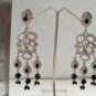 GORGEOUS REAL L@@k DIAMOND AD ONYX SILVER TONE VICTORIAN STYLE EARRING PAIR F33