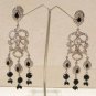 GORGEOUS REAL L@@k DIAMOND AD ONYX SILVER TONE VICTORIAN STYLE EARRING PAIR F33