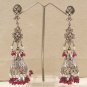 INDIAN MUGHAL'S STYLE PREMIUM SILVERTONE VICTORIAN JHUMKI LONG EARRING PAIR F34