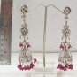 INDIAN MUGHAL'S STYLE PREMIUM SILVERTONE VICTORIAN JHUMKI LONG EARRING PAIR F34