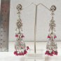INDIAN MUGHAL'S STYLE PREMIUM SILVERTONE VICTORIAN JHUMKI LONG EARRING PAIR F34