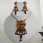 INDIAN POLKI JEWELRY STUNNING CZ RUBY EMERALD ELEGANT PENDANT NECKLACE SET fp28
