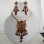 INDIAN POLKI JEWELRY STUNNING CZ RUBY EMERALD ELEGANT PENDANT NECKLACE SET fp28