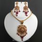 INDIAN PREMIUM POLKI JEWELRY SET CZ RUBY ENAMEL BRIDAL PENDANT NECKLACE 3PC H37