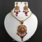 INDIAN PREMIUM POLKI JEWELRY SET CZ RUBY ENAMEL BRIDAL PENDANT NECKLACE 3PC H37