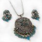 ANTIQUE 2 TONE VICTORIAN AD JEWELRY SET WEDDING CHAIN PENDANT EARRING 3PC F51