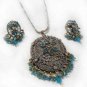 ANTIQUE 2 TONE VICTORIAN AD JEWELRY SET WEDDING CHAIN PENDANT EARRING 3PC F51