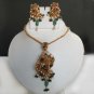 Bollywood Indian Fashion Goldplated Emerald Pearl Polki Pendant jewelry Set fq77
