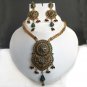Bollywood Indian Premium Goldplated Deep Emerald Polki Pendant jewelry Set fq50