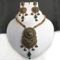 Bollywood Indian Premium Goldplated Deep Emerald Polki Pendant jewelry Set fq50