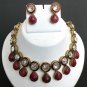 CUT DESIGNER RUBY DIAMOND PREMIUM JAIPURI GOLDTONE VICTORIAN NECKLACE SET y102
