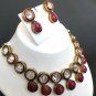 CUT DESIGNER RUBY DIAMOND PREMIUM JAIPURI GOLDTONE VICTORIAN NECKLACE SET y102