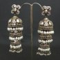 INDIAN JODHAA~AKBAR HEAVY VICTORIAN JHUMKI SET SILVERTONE CZ PEARL EARRINGS F45