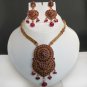 3Pc Bollywood Indian Premium Goldplated Ruby Polki Pendant jewelry Set fq48