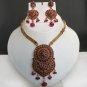 3Pc Bollywood Indian Premium Goldplated Ruby Polki Pendant jewelry Set fq48
