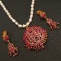 ROYAL INDIAN CHRISTMAS JEWELRY ECL RUBY  PENDANTEARRING 3P RE155