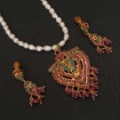 ROYAL CHRISTMAS BRIDAL  22K ECL PLATED RUBY EMERALD PENDANT EARRING 3P RE158