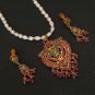 ROYAL CHRISTMAS BRIDAL  22K ECL PLATED RUBY EMERALD PENDANT EARRING 3P RE158