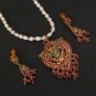 ROYAL CHRISTMAS BRIDAL 22K ECL PLATED RUBY EMERALD PENDANT EARRING 3P RE158