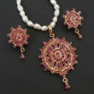 PREMIUM CHRISTMAS BRIDAL ECL JEWELRY ROYAL RUBY PENDANT EARRING 3P RE169