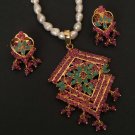 FASHION BOLLYWOOD CHRISTMAS ES EHS RUBY EMERALD PENDANT EARRING 3P RE172