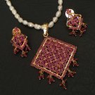CHRISTMAS RUBY 22K ECLDESIGNER ES EHS PENDANT BOLLYWOOD INDIA EARRING 3P RE151