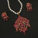 CHRISTMAS BOLLTWOD BRIDAL JEWELRY ES EHS GOLDTONE RUBY PENDANT EARRING 3P RE153