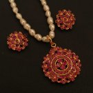 BOLLYWOOD INDIAN CHRISTMAS JEWELRY ES EHS  ROYAL RUBY PENDANT EARRING 3P RE182