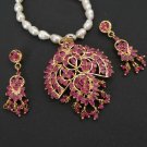 BOLLYWOOD CHRISTMAS BRIDAL JEWELRY ECL RUBY PENDANT EARRING 3P RE164