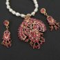 BOLLYWOOD CHRISTMAS BRIDAL JEWELRY ECL RUBY PENDANT EARRING 3P RE164