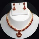 TRADITIONAL ETHNIC JEWELRY  GOLDTONE RUBY NECKLACE EARRING 3P RE121