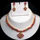 RUBY EMERALD PREMIUM INDIAN BRIDAL JEWELRY  GOLDTONE  NECKLACE EARRING 3P RE122
