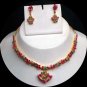 RUBY EMERALD PREMIUM INDIAN BRIDAL JEWELRY  GOLDTONE  NECKLACE EARRING 3P RE122