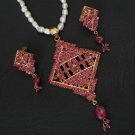 PREMIUM INDIAN BRIDAL JEWELRY  GOLDTONE RUBY NECKLACE EARRING 3P RE148