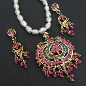 RUBY EMERALD BOLLYWOOD STYLE PREMIUM INDIAN BRIDAL JEWELRY  GOLDTONE  3P RE184