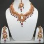 DESIGNER INDIAN GOLDTONE GEMSTONE CZ BRIDAL ERT EHS POLKI NECKLACE SET 4P FQ20