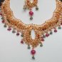 DESIGNER INDIAN GOLDTONE GEMSTONE CZ BRIDAL ERT EHS POLKI NECKLACE SET 4P FQ20