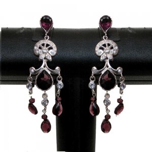 UNIQUE VICTORIAN JEWELRY ERT EHS RODHIUM SILVER PL AD AMETHYST EARRING PAIR NS34