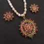 BOHO RUBY EMERALD DESIGNER PENDANT EARRING INDIAN JEWELLERYSET 3P RE177