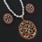 EMERALD PEARL RUBY INDIAN SAREE PENDANT WITH EARRING 3P RE181