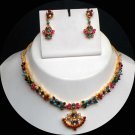 RUBY EMERAL CORAL PEARL SAPPHIRE NAVRATAN NECKLACE EARRING 3P RE118
