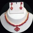 DESIGNER PREMIUM  GOLDTONE RUBY NECKLACE EARRING 3P RE120