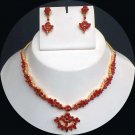 CORAL PREMIUM INDIAN BRIDAL JEWELRY  GOLDTONE NECKLACE EARRING 3P RE116